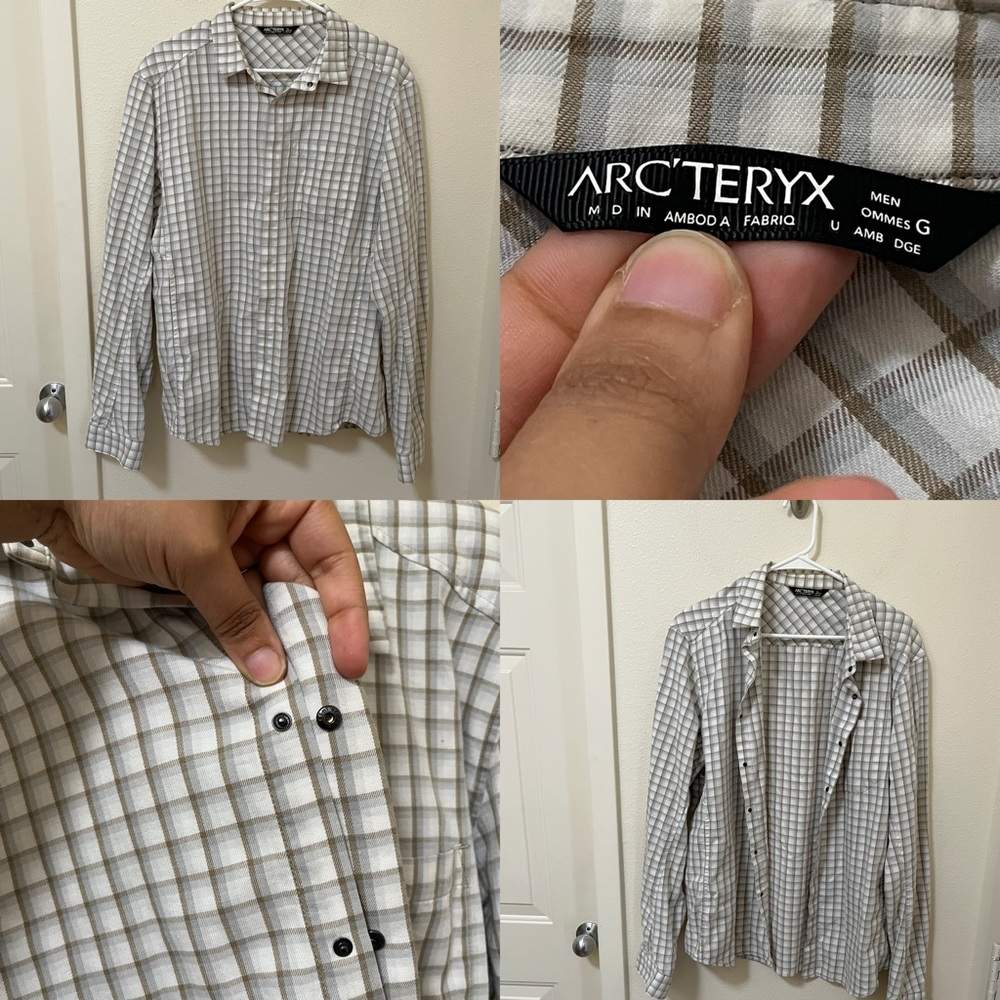 •ARC’TERYX• Front Snap Plaid Casual Button Up Shirt Grey White